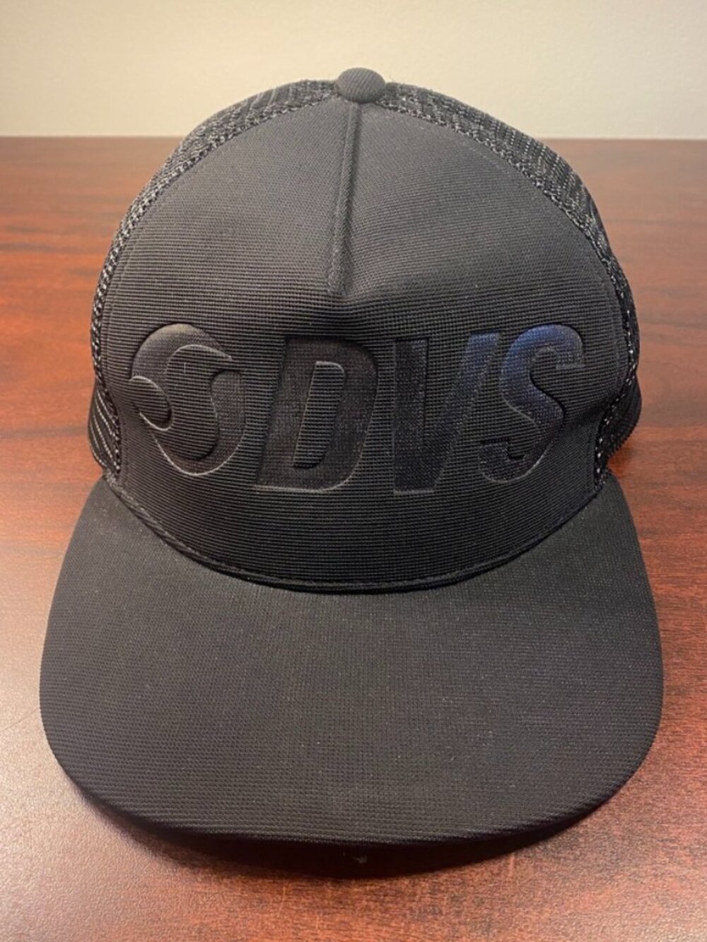 DVS Black Trucker Snapback Hat, Tonal Logo, Mesh Back